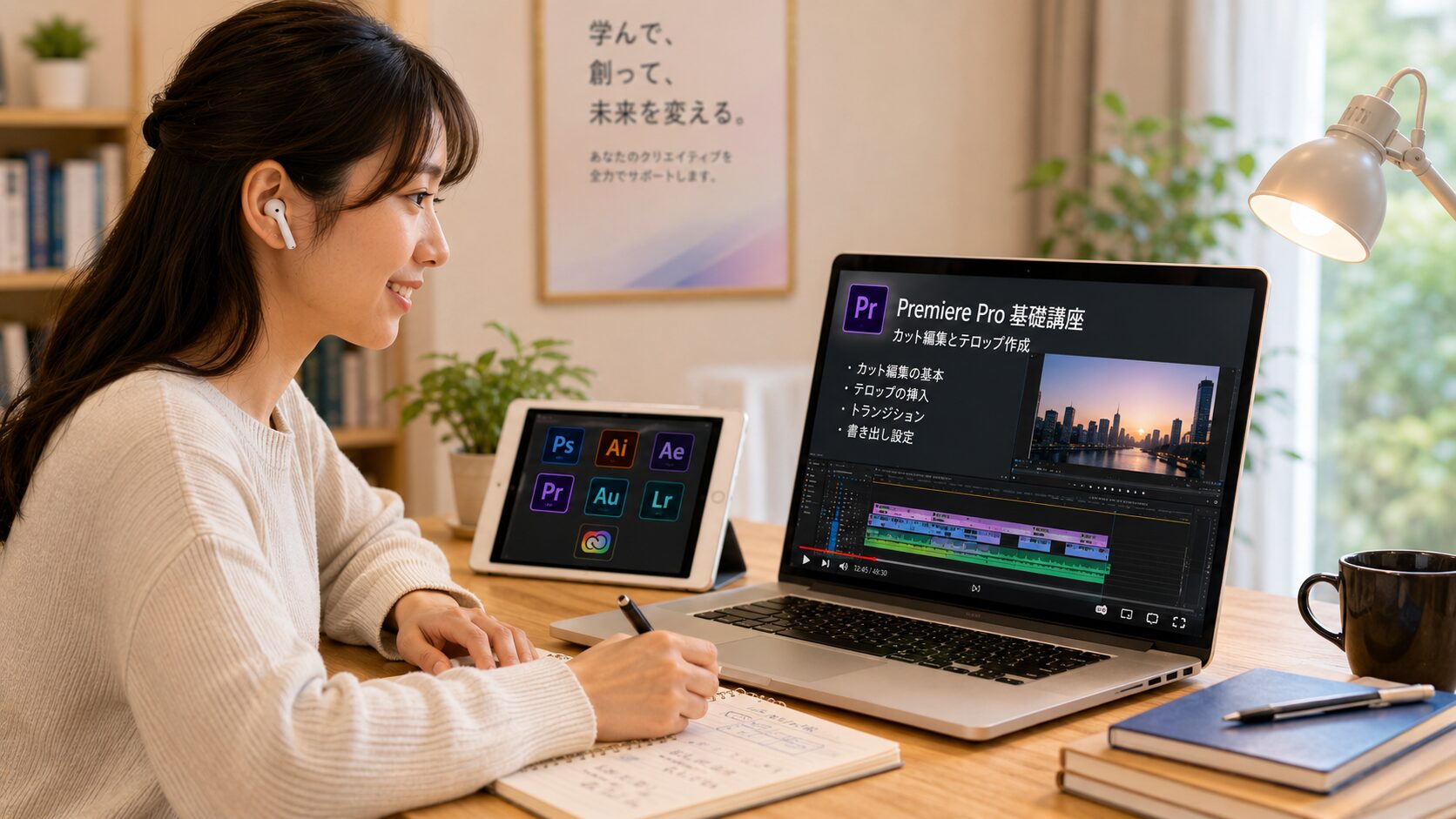 オンライン講座で動画編集を学びながらAdobe製品を利用する日本人受講生