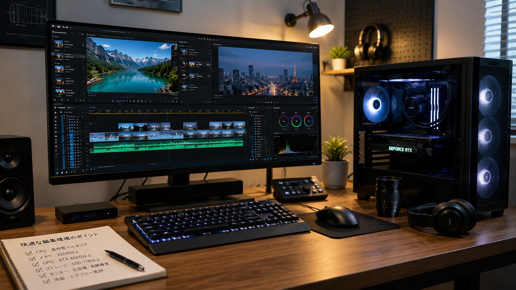 高性能PCで4K動画編集を行う画面の例