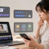 CapCutの自動キャプション有料化や無料回数制限、プラン比較を確認しながら動画編集方法を検討する女性
