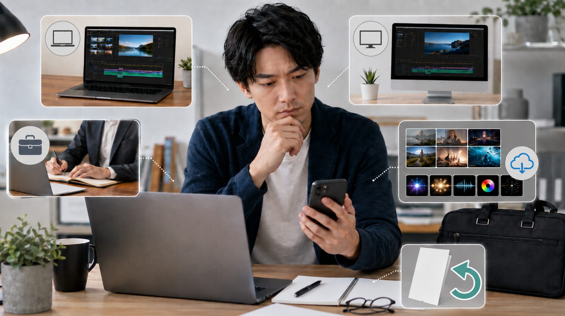 Filmora購入前に対応パソコンや商用利用、追加素材、返金条件を確認する日本人男性