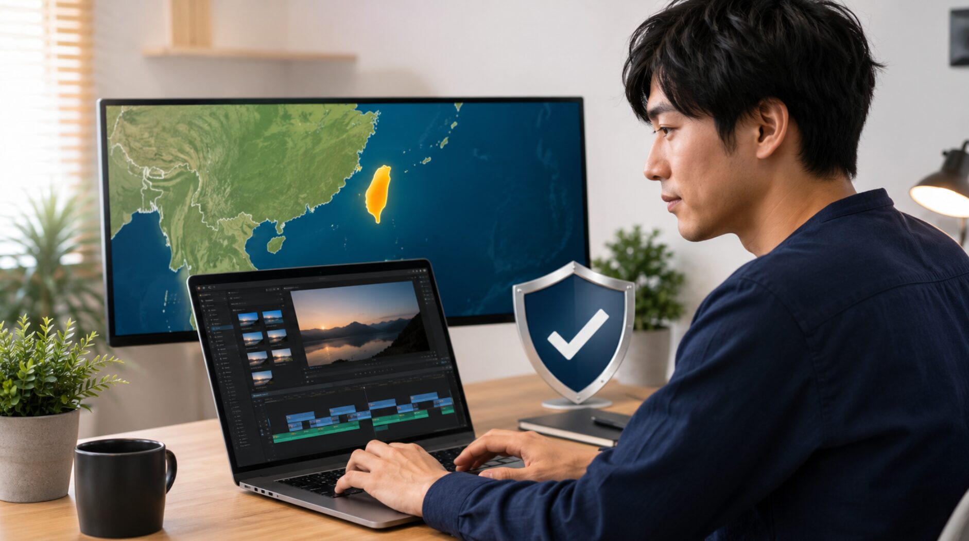 PowerDirectorの開発国である台湾と正規版の安全性を確認しながら動画編集する日本人男性