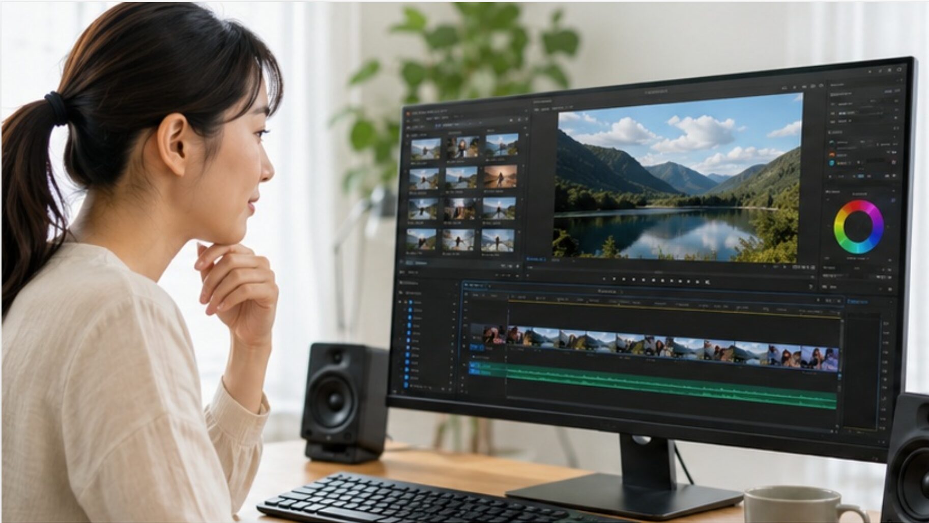 VideoProc Vloggerで動画編集をする日本人女性の作業画面