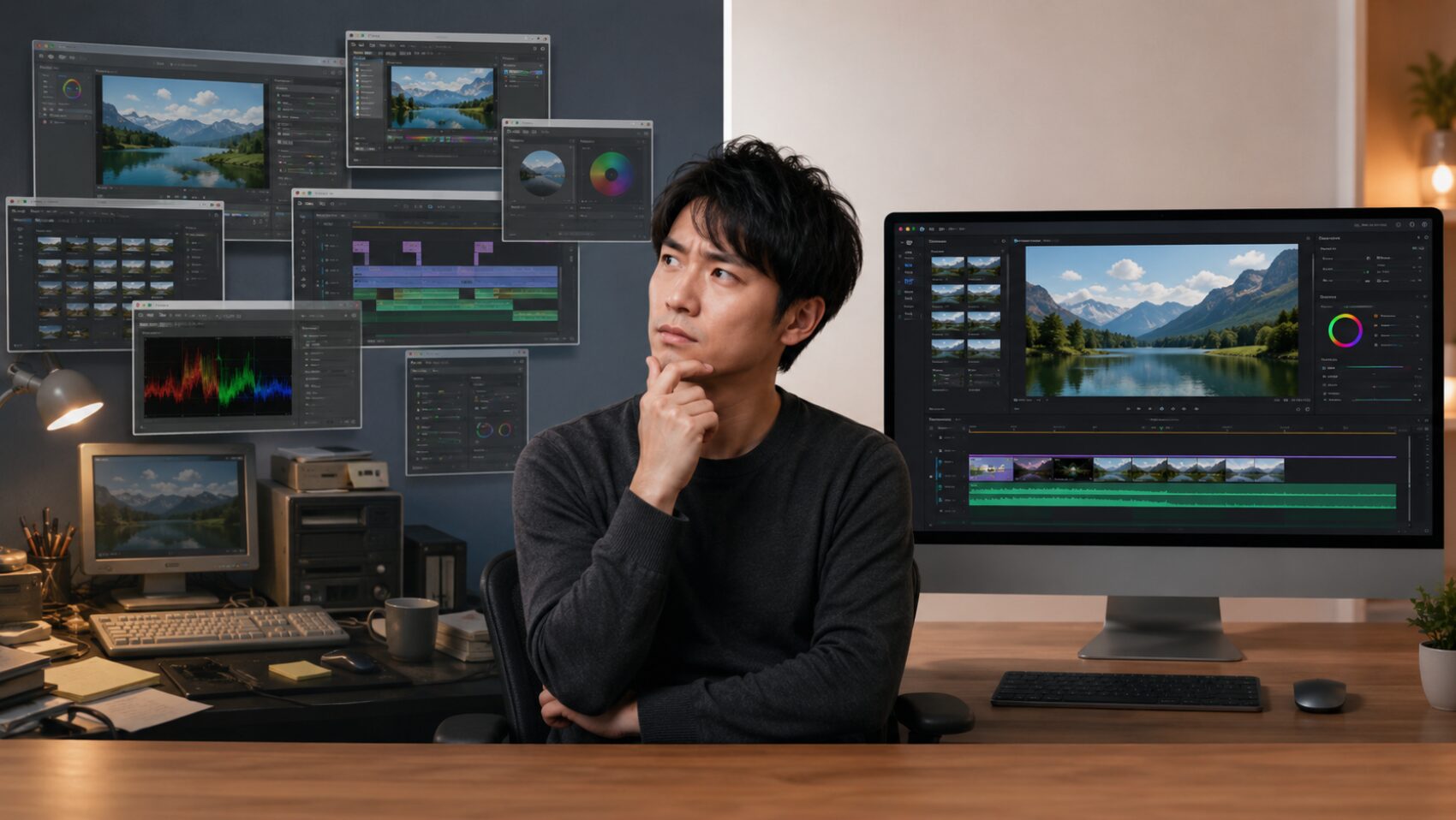 旧AviUtlとAviUtl2の編集画面の違いを比較して考える日本人男性