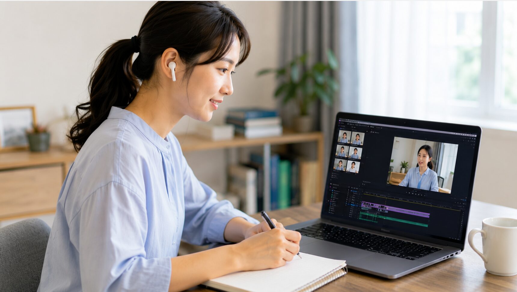 Clipchamp無料版で字幕付き動画を作成する日本人女性