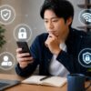 InShotの安全性を調べる日本人男性がスマホアプリを確認している様子