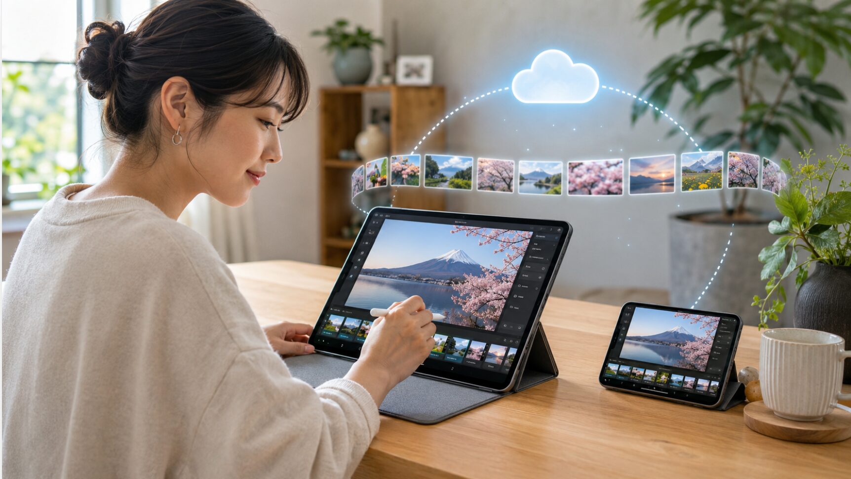 LightroomでiPadとスマホの写真をクラウド同期して編集する日本人女性