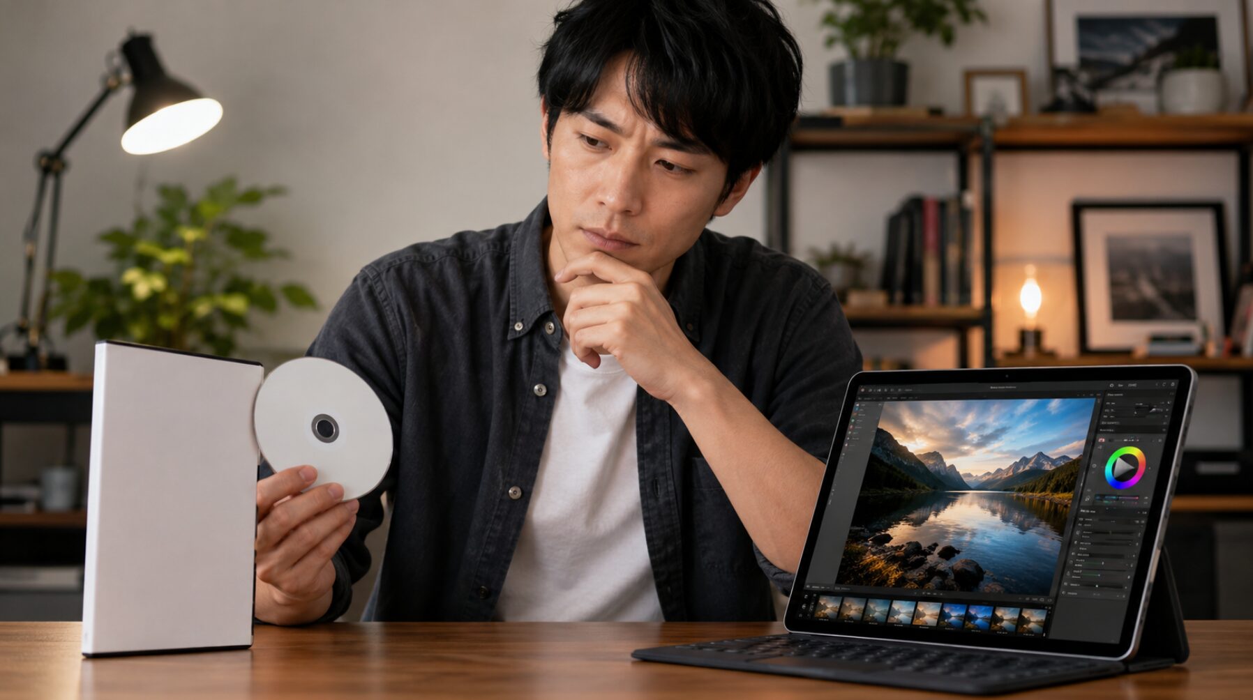 Photoshop Elements旧バージョンのDVDと現行の写真編集ソフトを比較して選び方を考える日本人男性