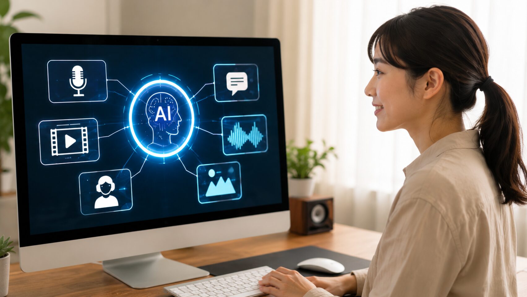 PowerDirectorのAI機能とクレジット消費を比較する女性