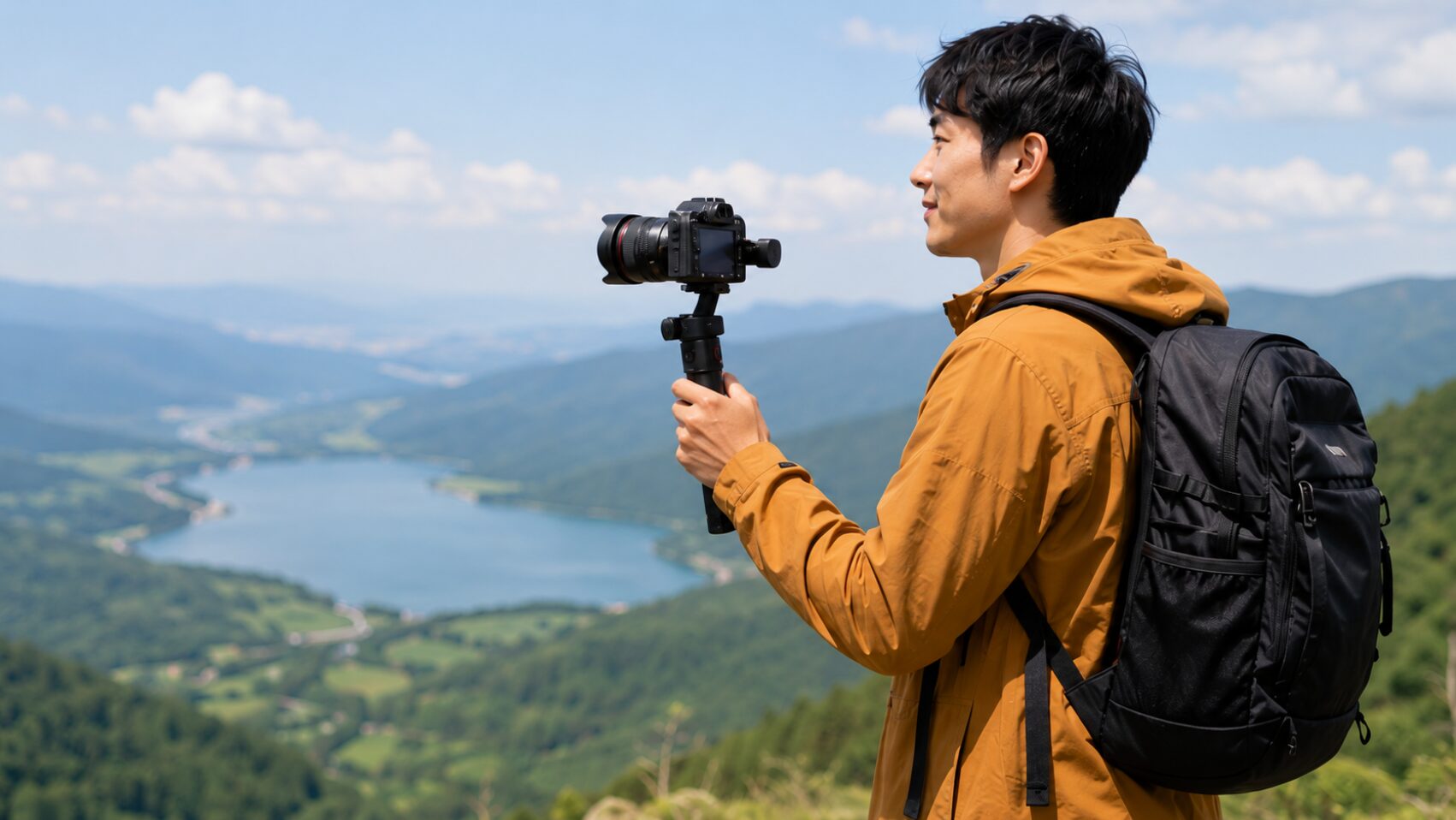 PowerDirectorのAI動画生成を活用して撮影素材を作る男性クリエイター