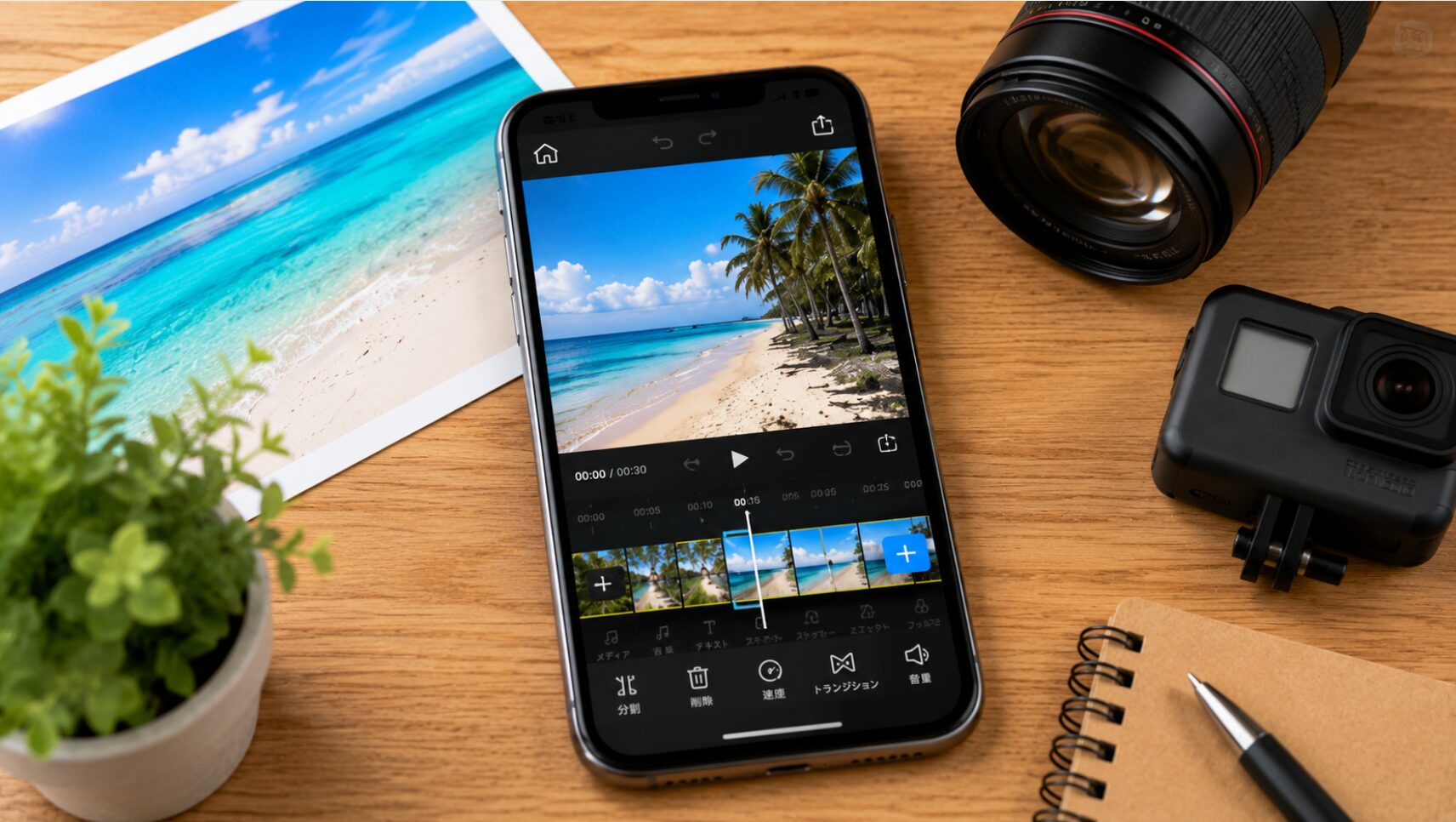 スマホで旅行動画を編集し、SNS向け動画作成に向いたFilmoraの手軽さを表すイメージ
4	powerdirector-filmora-comparison.jpg	ここからは、AI機能、4K出力、動作環境、Macやスマホ対応、評判まで踏み込んで比較します。	PowerDirectorとFilmoraの編集画面を比較し、機能や使いやすさの違いを視覚的に表したイメージ