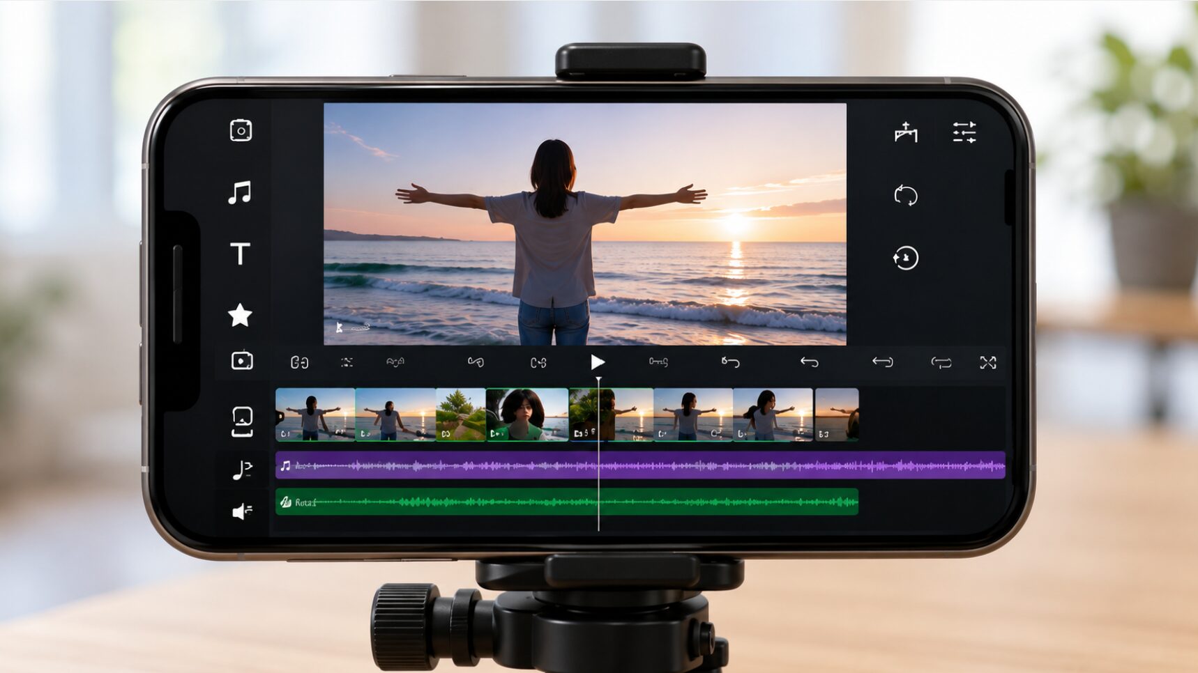 VLLOのようなスマホ動画編集アプリを公式ストア版で安全に使うイメージ