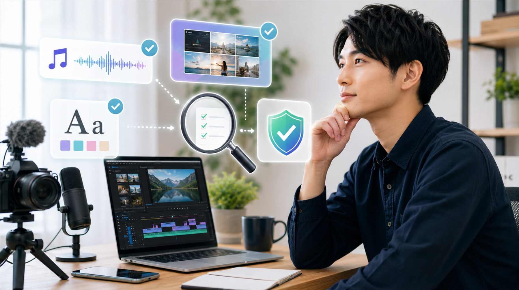 CapCutで動画を編集し、音楽やテンプレート、フォントの商用利用条件を確認する日本人クリエイター