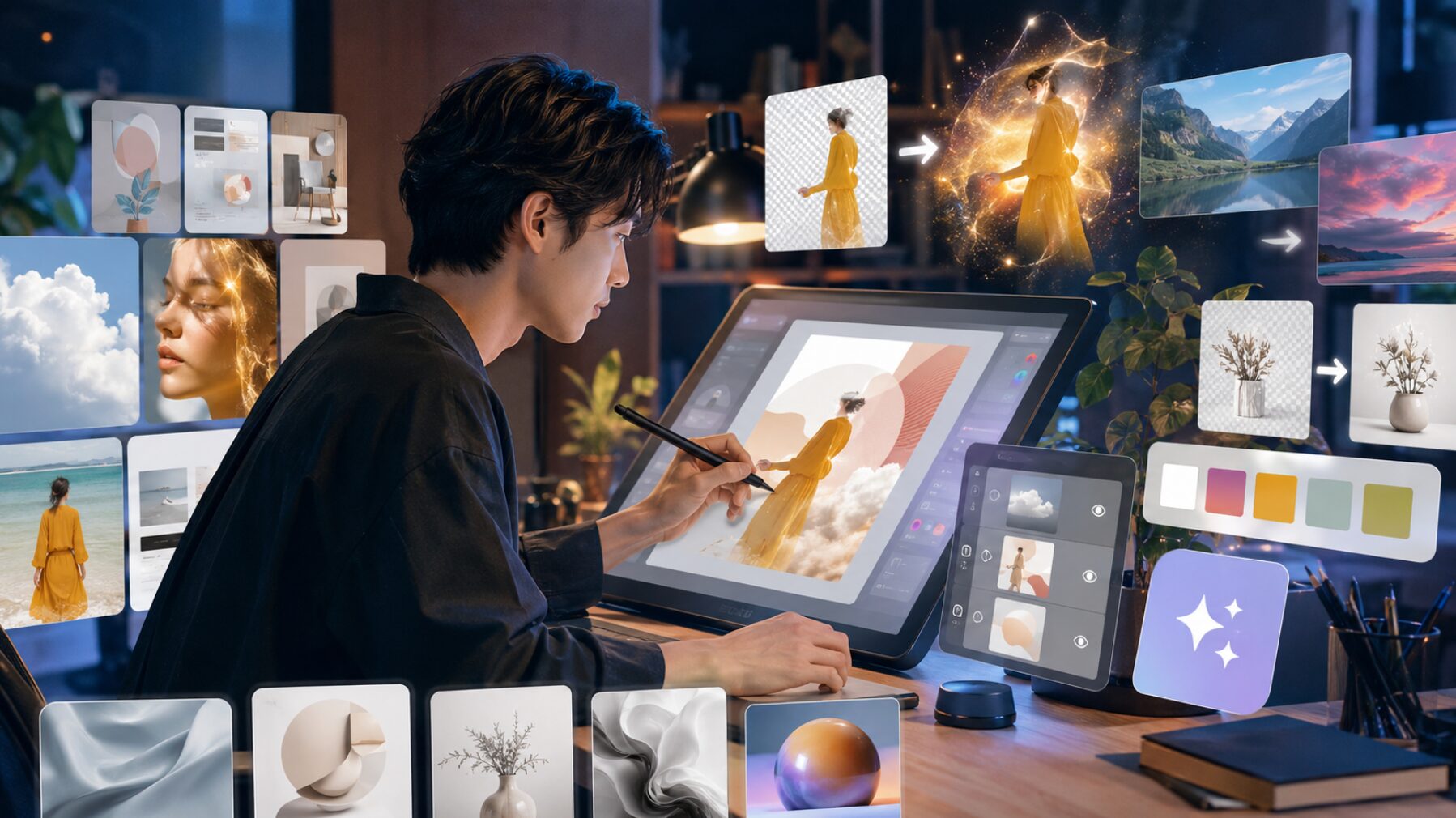 生成AIによる背景削除や画像加工をペンタブレットで行う日本人クリエイター