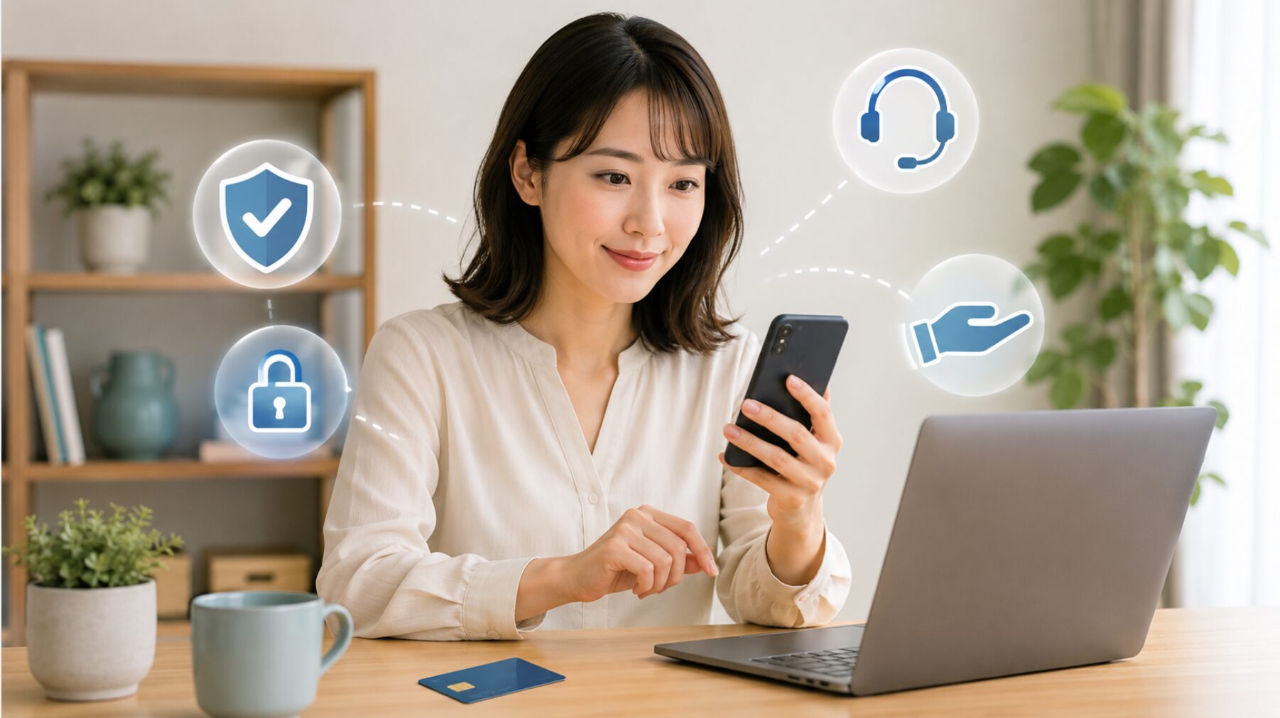 InShotの不正請求を報告しアカウントの安全設定を確認する日本人女性