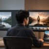 PhotoDirectorの無料版と有料版を想定した基本編集とAI写真編集を比較する日本人男性