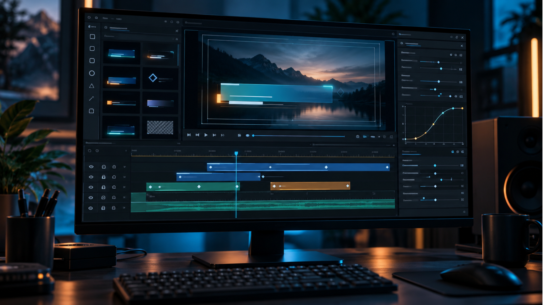 DaVinci Resolveでテキストアニメーションやキーフレーム編集を行う動画編集画面のイメージ