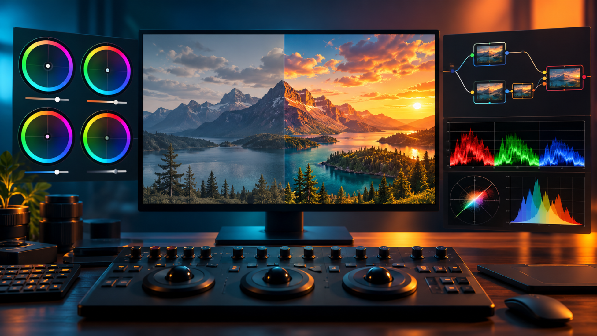 DaVinci Resolveのカラーグレーディングをイメージした編集画面