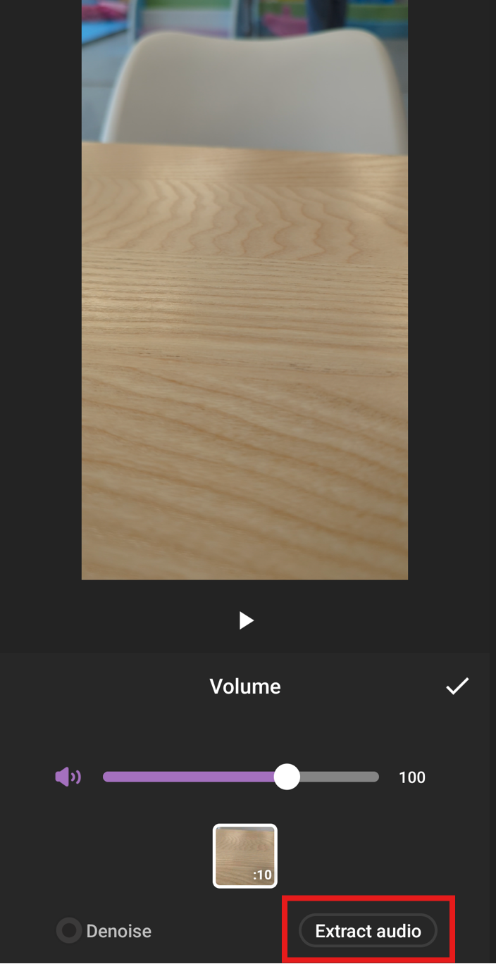 InShotで動画から音声を抽出するためにExtract Audioを選択する操作画面