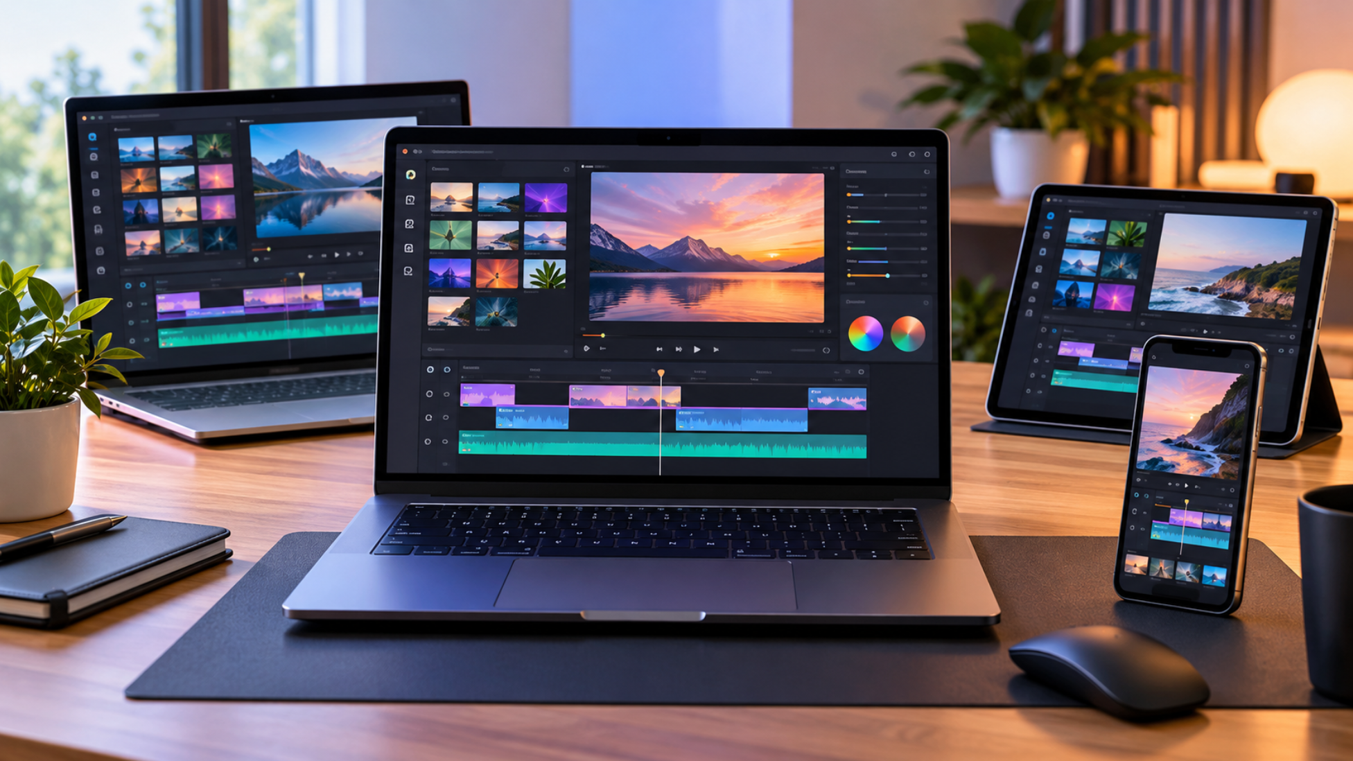 InShotのPC・Windows・Mac利用をイメージした複数端末の動画編集画面