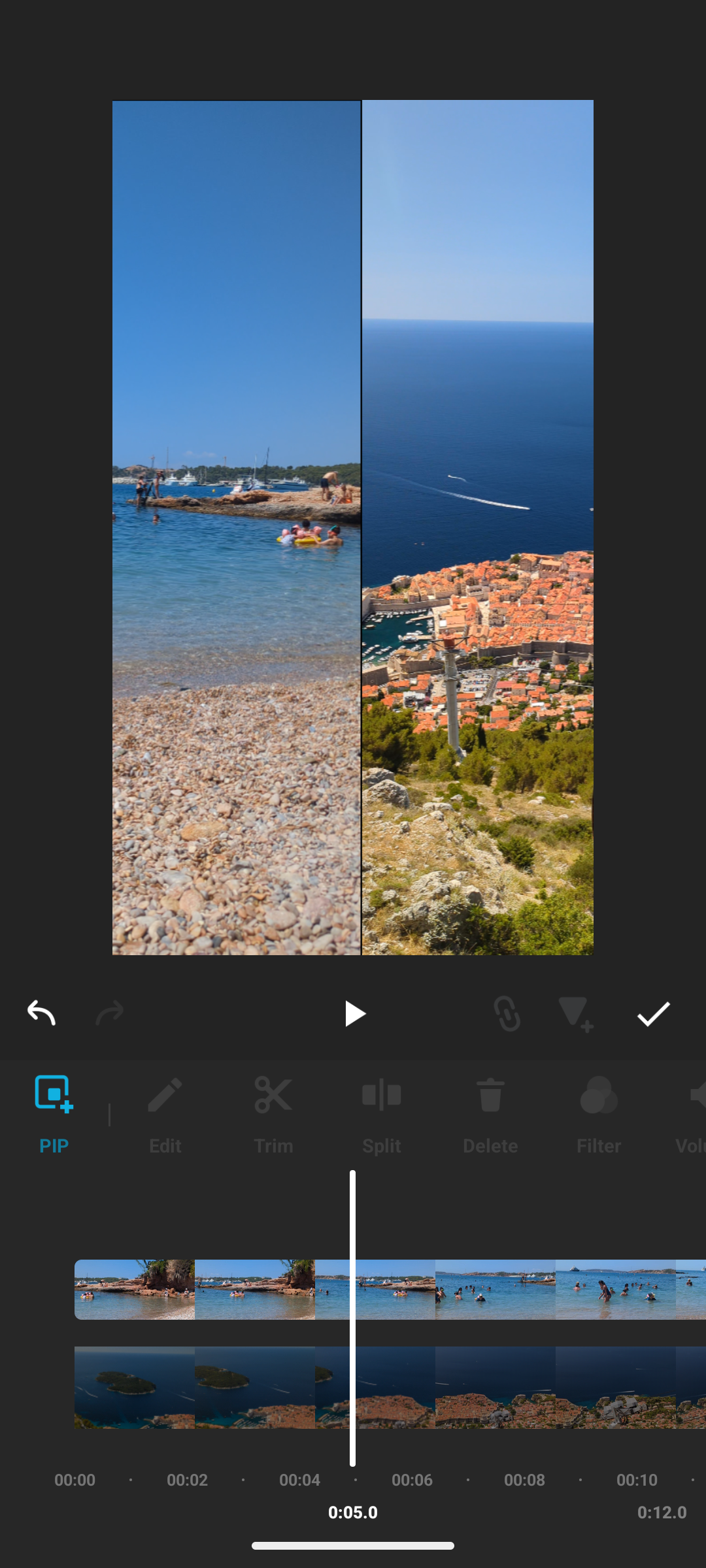 InShotのPIPで2つの縦動画を左右に配置した2画面編集の実例