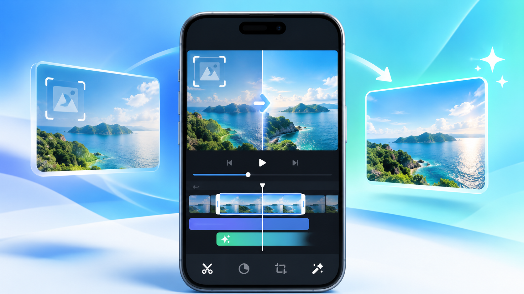 InShotのロゴとウォーターマーク削除をイメージしたスマートフォンの動画編集画面と削除前後の比較イラスト