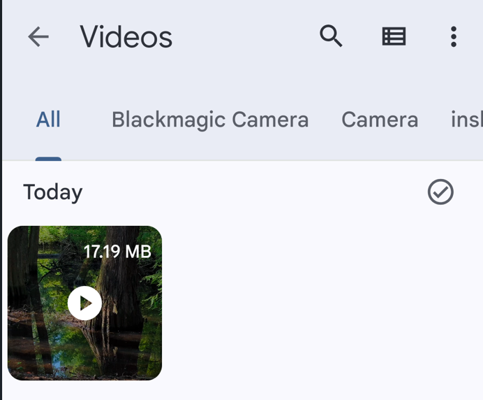 InShotから書き出した完成動画をAndroidのギャラリーで確認する画面
