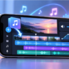 VLLOでBGMや効果音を追加し、音量調整やフェードイン・フェードアウトを行う動画編集のイメージ