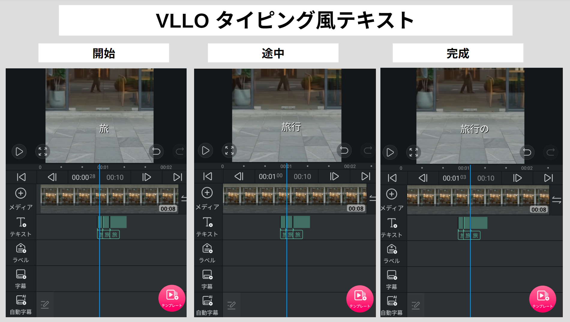 VLLOの文字クリップを複製して一文字ずつ表示するタイピング風演出の作成方法